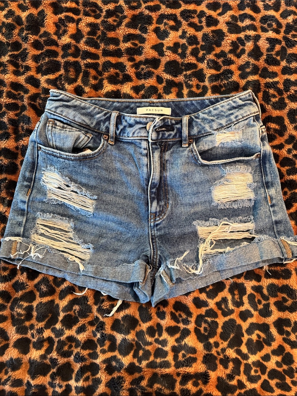 PacSun Light Blue High-Rise Distressed Denim Shorts